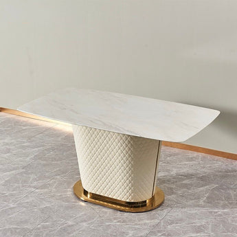 Signature Milan Luxury Marble Top Leather Upholstery Rectangle Dining Table