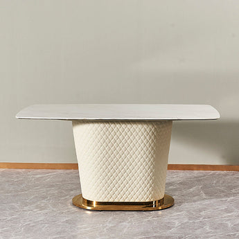 Signature Milan Luxury Marble Top Leather Upholstery Rectangle Dining Table