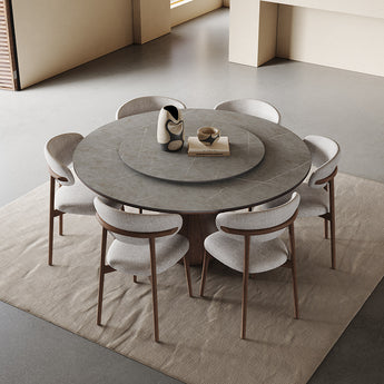MILA Solid Wood Grey Matte Sintered Top Round Dining Table with Lazy Susan