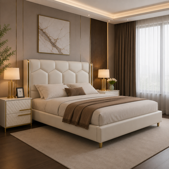 Mirage Modern Luxury Upholstered Leather Solid Wood Bed Frame