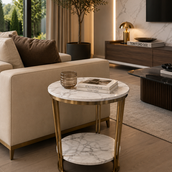Modern Italian Luxury Double Marble Top Side Table