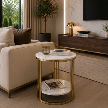 Modern Italian Luxury Double Marble Top Side Table