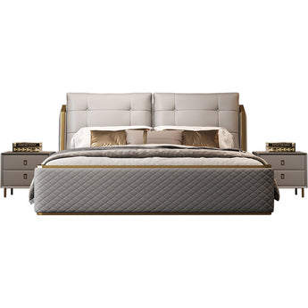 🟢 IN STOCK Modern Italian Monarch Luxury Genuine Leather SUPER KING 3 Piece Bedroom Set with Two side tables