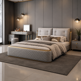 🟢 IN STOCK Modern Luxury Monarch King Bedframe Genuine Leather Gas Lifting