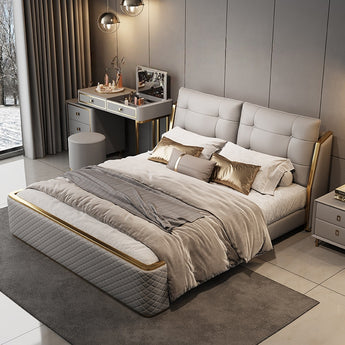 🟢 IN STOCK Modern Italian Luxury Monarch 3 Piece Super King Genuine Leather Bedroom Set with La Paris Dressing Table and 2 Side Tables