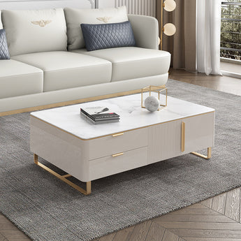 1.3M Monroe Luxury Living Sintered Stone Top Solid Wood Nesting Rectangle Coffee Table Set