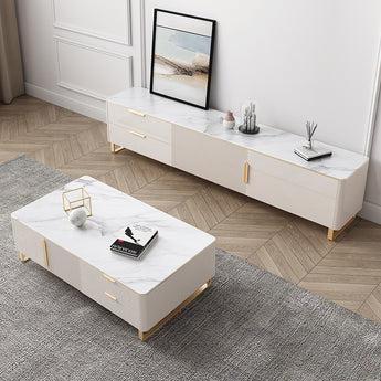 1.3M Monroe Luxury Living Sintered Stone Top Solid Wood Nesting Rectangle Coffee Table Set