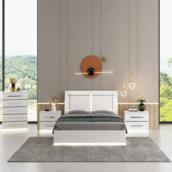 🟢 IN STOCK Modern Luxury High Gloss Moonstone LED Queen Size 4 Piece Bedroom Suite with Storage