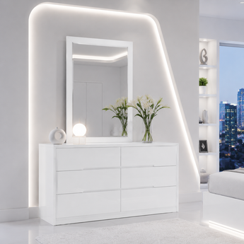 🟢 IN STOCK 1.5M Moonstone Luxe High Gloss 6-Drawer Dresser Set with Mirror