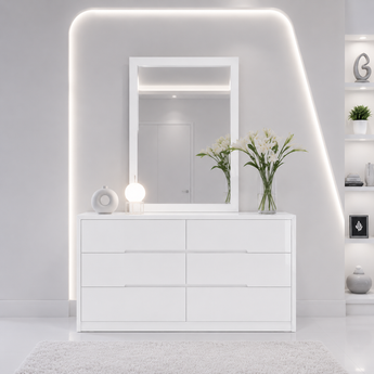 🟢 IN STOCK 1.5M Moonstone Luxe High Gloss 6-Drawer Dresser Set with Mirror