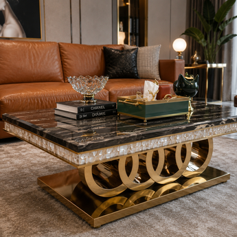 Mother of Pearl Luxury Brownie Marble Top Ceramic Frame Coffee Table