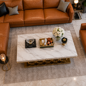 Mother of Pearl Luxury Snow Mountain Marble Top Ceramic Frame Coffee Table