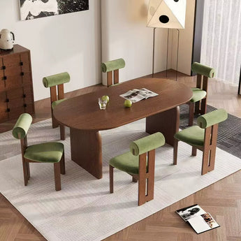 AVOCADO 6 Seater Dining SET Modern Luxury Solid Wood Table with Green Velvet Dining Chairs
