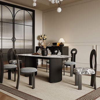 NAMI Marble Top Solid Black Wood Dining Table