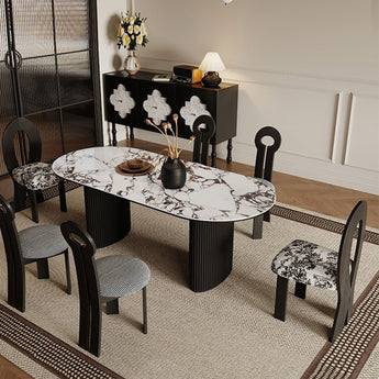 NAMI Marble Top Solid Black Wood Dining Table