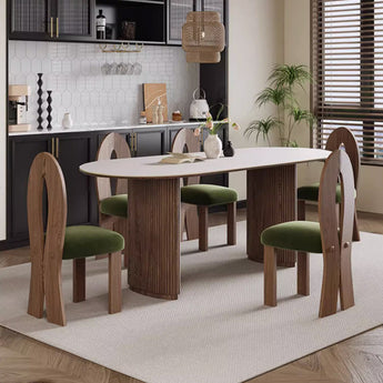 NAMI Sintered Stone Top Solid Walnut Wood Dining Table