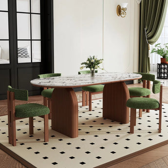 NARA Marble Stone Top Solid Walnut Wood Dining Table