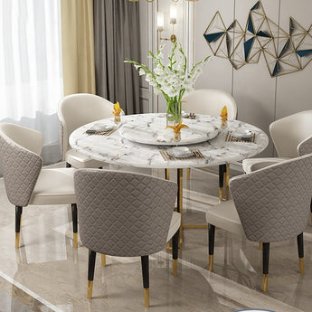 Signature Bulgari Luxury Solid Marble Top Gold Frame Round Dining Table