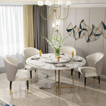 Signature Bulgari Luxury Solid Marble Top Gold Frame Round Dining Table