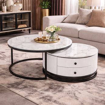 🟢 IN STOCK Opulent Black Titanium Solid Snow Mountain Marble Nesting Coffee Table Set