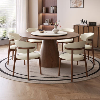 NIKO Solid Wood Sintered Top Lazy Susan Round Dining Table