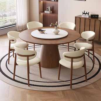 NIKO Solid Wood Sintered Top Lazy Susan Round Dining Table
