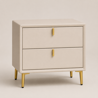 🟢 IN STOCK Modern Luxury Two-Drawer Leather Nightstand Side Table - White Vanilla