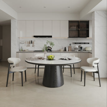 1.3M NIKO Extendable Sintered Stone Top Round Dining Table - Solid Black