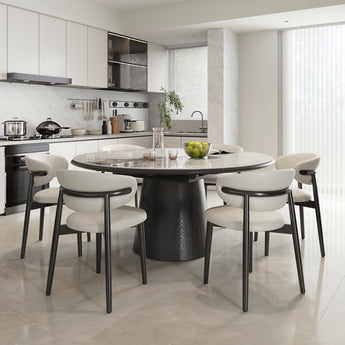 1.3M NIKO Extendable Sintered Stone Top Round Dining Table - Solid Black