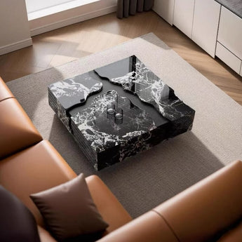 Nile River Marble Black Lioness Coffee Table