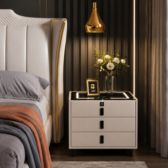 🟢 IN STOCK Nova White Smart Side Table Nightstand with Bluetooth Speaker and Wireless Charger Top