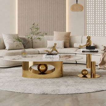Ophelia Modern Luxury Gold Marble Top Nesting Coffee Table Set