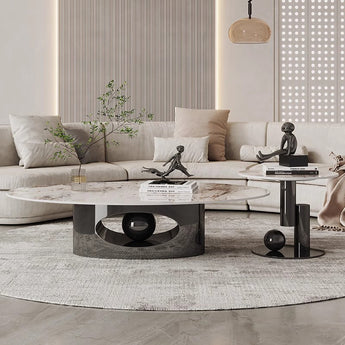 Ophelia Modern Luxury Grey Marble Top Nesting Coffee Table Set