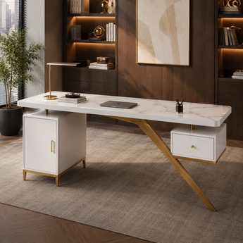 🟢 IN STOCK Wayne Modern Marble Office Desk | White Office Working Table