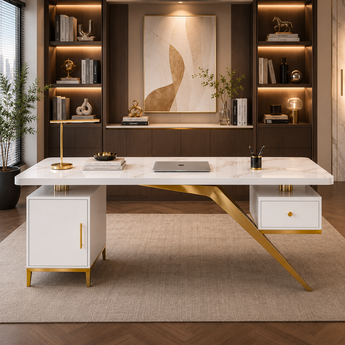 🟢 IN STOCK Wayne Modern Marble Office Desk | White Office Working Table