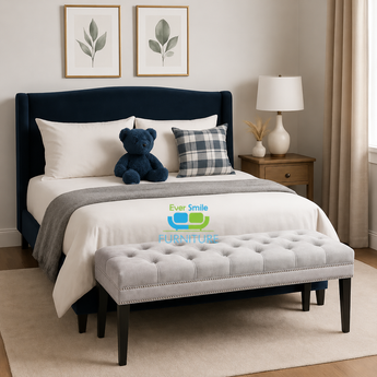 🟢 IN STOCK 1.3M PARSONS Silver Grey Velvet Royal Tufted Ottoman Bench
