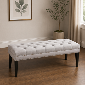 🟢 IN STOCK 1.3M PARSONS Silver Grey Velvet Royal Tufted Ottoman Bench