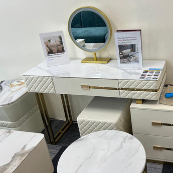 Modern Luxury La Parisienne 4 Piece Marble Top Genuine Leather Dresser Dressing Table Set