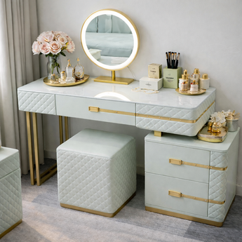 Signature Luxury 4 Piece Sweet Night Fairy Mint Leather Upholstery Bedroom Suite Set