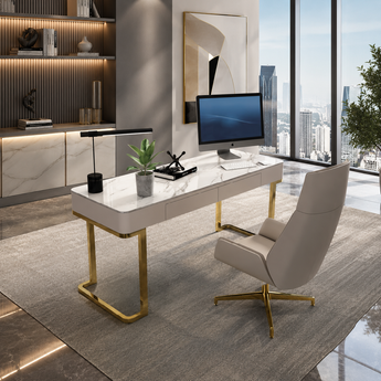 Pauline Modern Luxury Sintered Stone Top Executive Office Working Study Desk