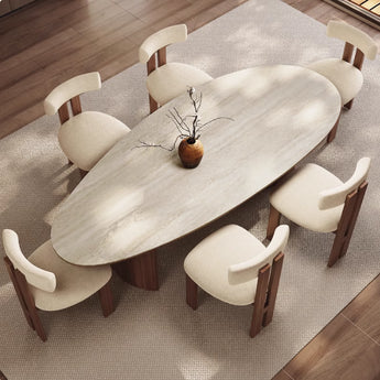 BALI Solid Wood Travertine Sintered Stone Top Dining Table - Cocoa Walnut
