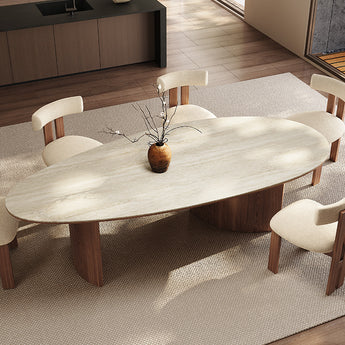 BALI Solid Wood Travertine Sintered Stone Top Dining Table - Cocoa Walnut