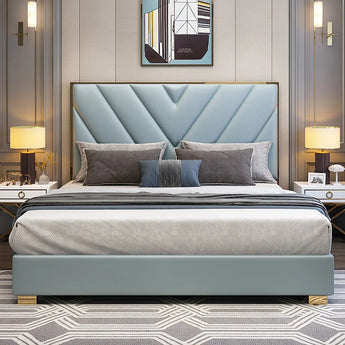 Signature Prism Luxury Upholstered Leather Solid Wood Bed Frame