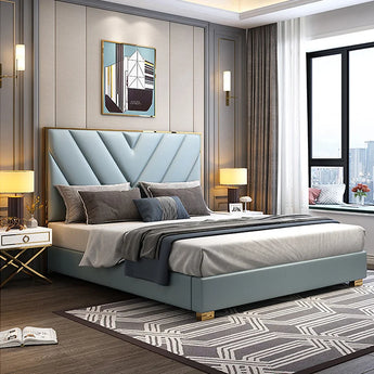 Signature Prism Luxury Upholstered Leather Solid Wood Bed Frame
