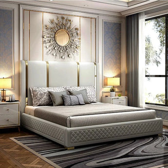 Regal Luxury Upholstered Leather Solid Wood Bed Frame