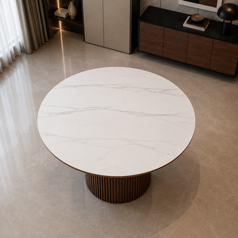 RONA Solid Wood Snow Mountain Sintered Top Round Dining Table