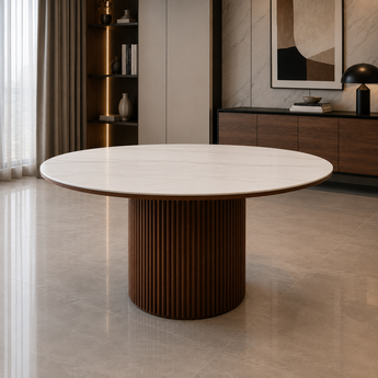 RONA Solid Wood Snow Mountain Sintered Top Round Dining Table