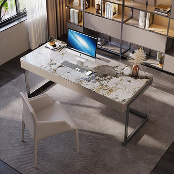 Robyn Black Modern Luxury Pandora Sintered Stone Top Executive Office Working Study Desk