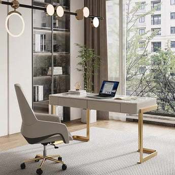 Robyn Gold Modern Luxury Sintered Stone Top Executive Office Working Study Desk