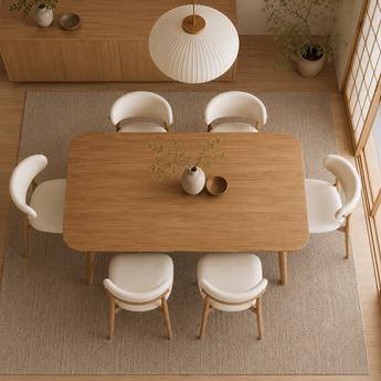 🟢 IN STOCK Japanese Modern Luxury 1.8M RODEN Table and 6 ANYA Leather Chair Natural Solid Wood Dining Set